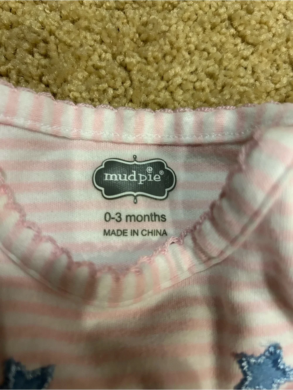 Mud Pie Pink Striped Cow & Moon Applique One-Piece. 0-3 months